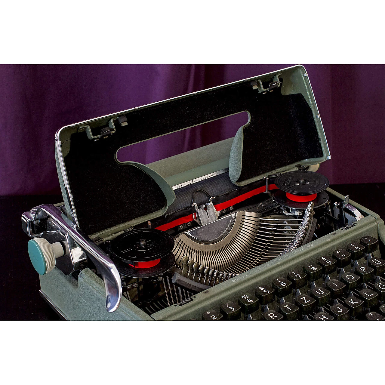 Olympia SM3 greenish typewriter with case, Germany, 50s 1113123