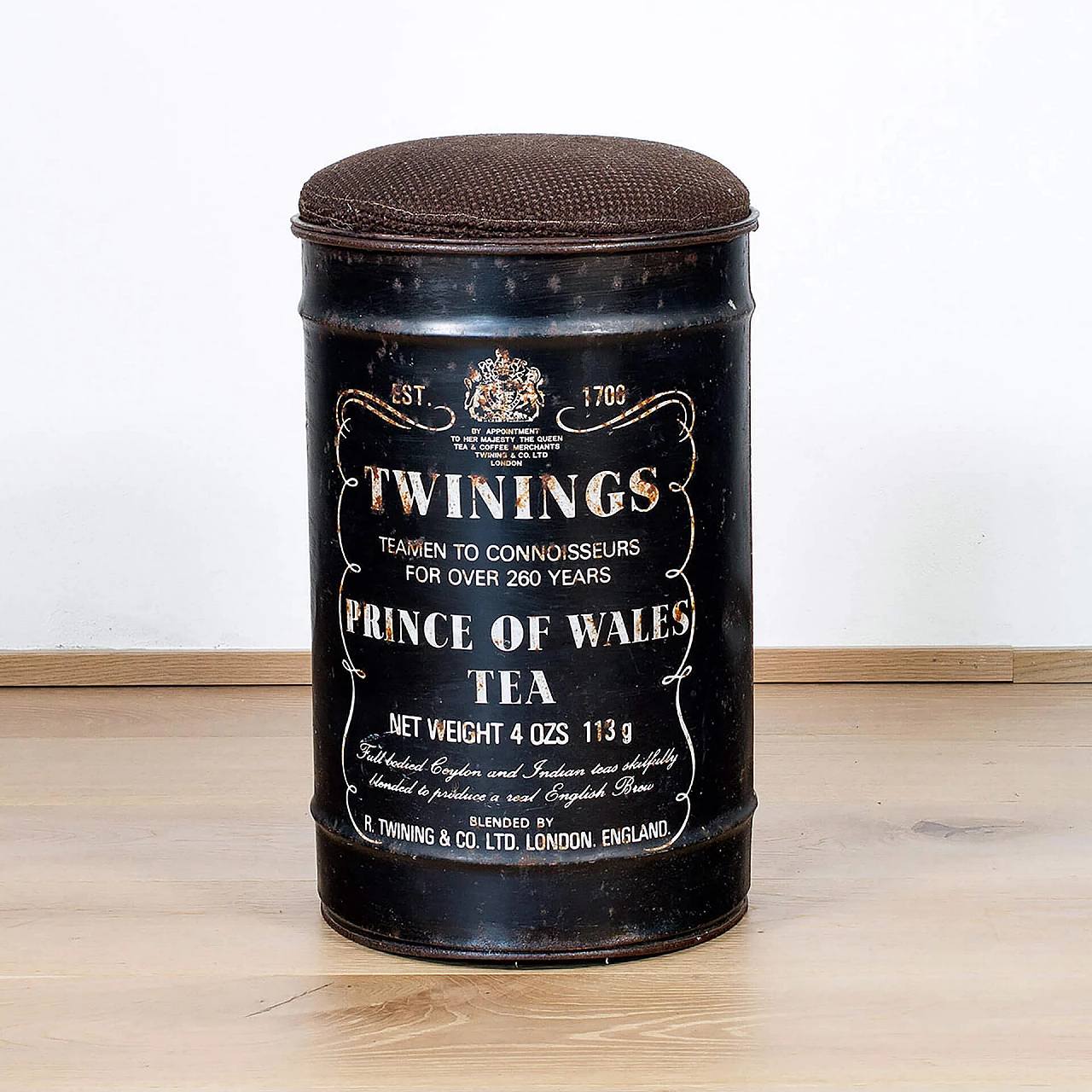 Pouf in stile industriale a forma di contenitore Twinings, anni '70-'80 1113127