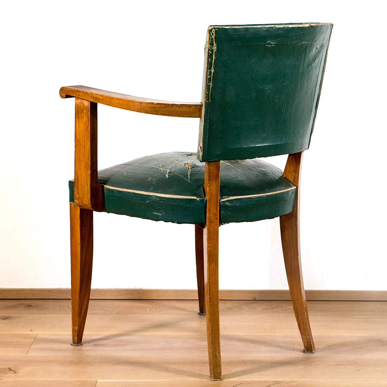 French armchair in wood and green faux leather, France, 40s 1113154