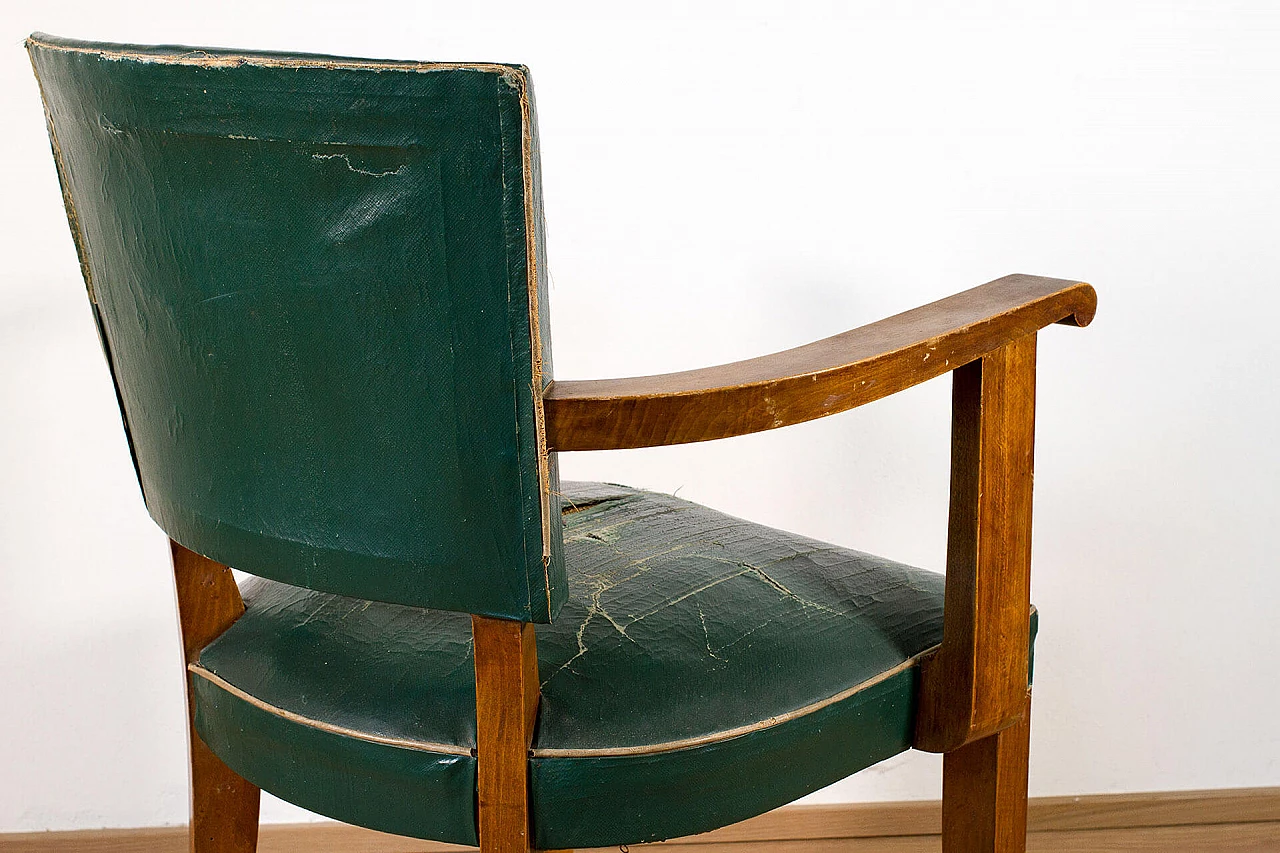 French armchair in wood and green faux leather, France, 40s 1113158