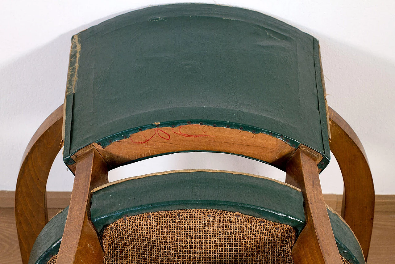 French armchair in wood and green faux leather, France, 40s 1113159