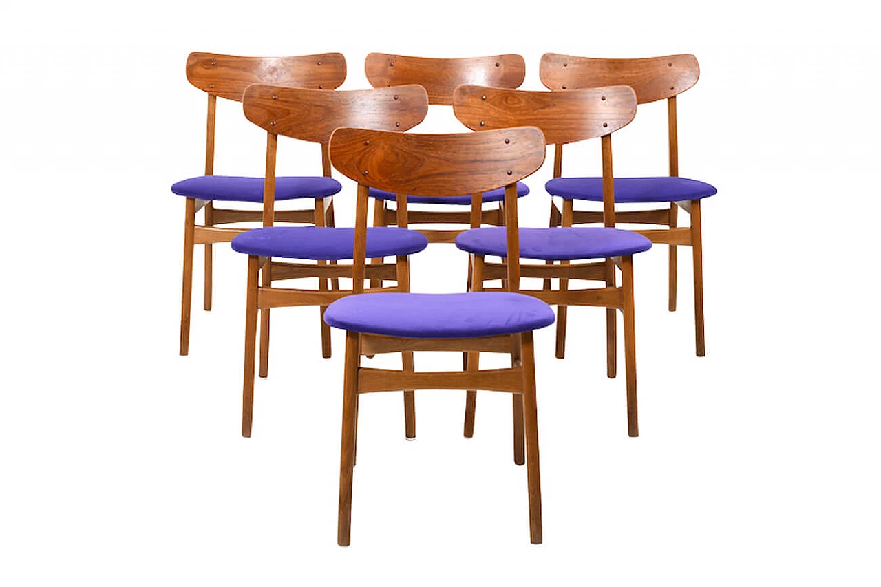 6 Mid Century Danish Dining Chairs in Teak and Oak, 50s 1113361