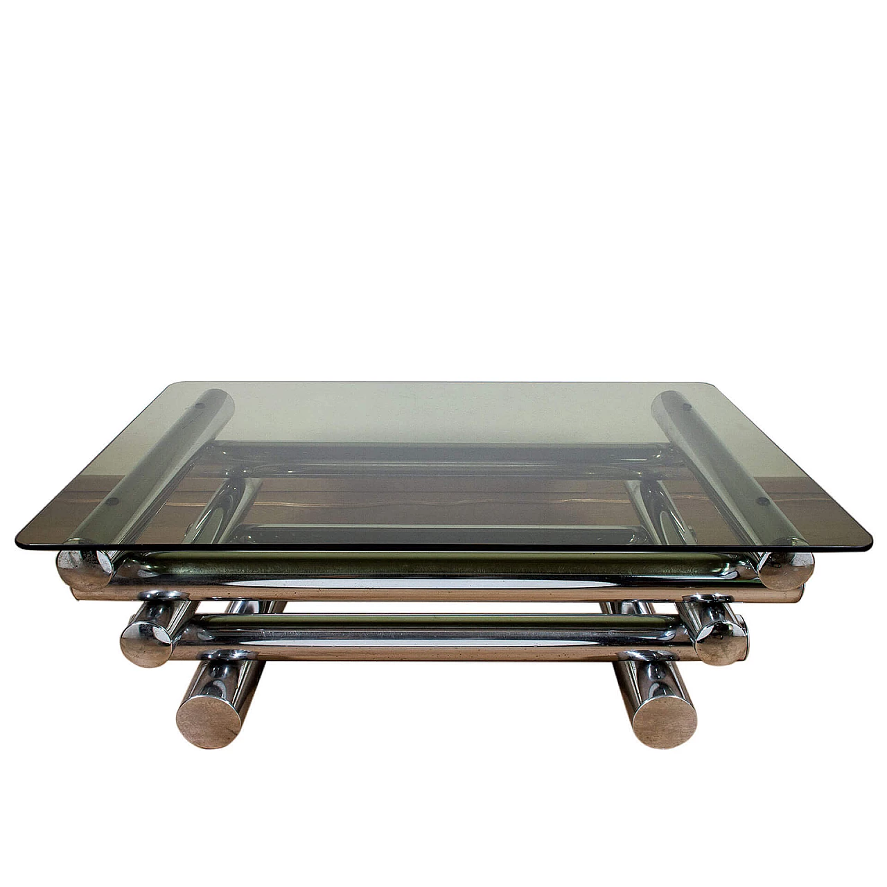 Low smoked glass coffee table, 70s 1113390