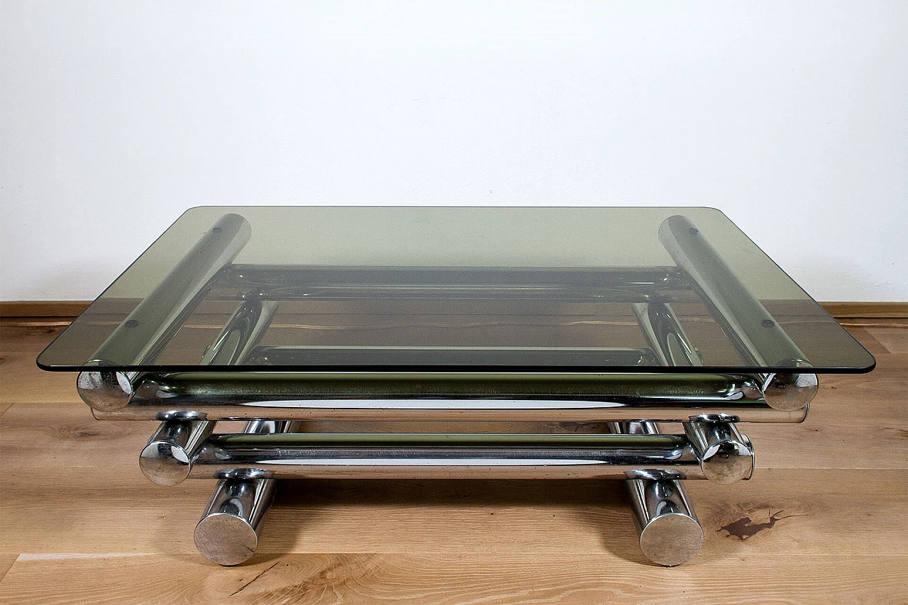 Low smoked glass coffee table, 70s 1113391