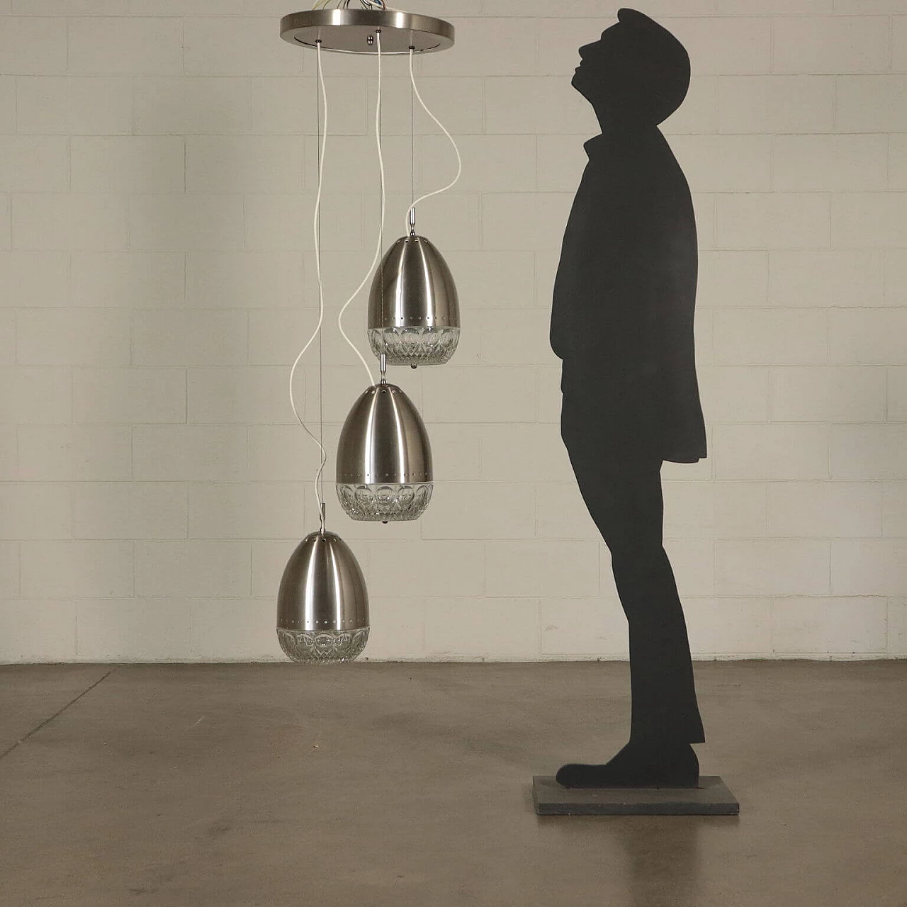 Lampadario in alluminio e vetro, anni '60 1114045