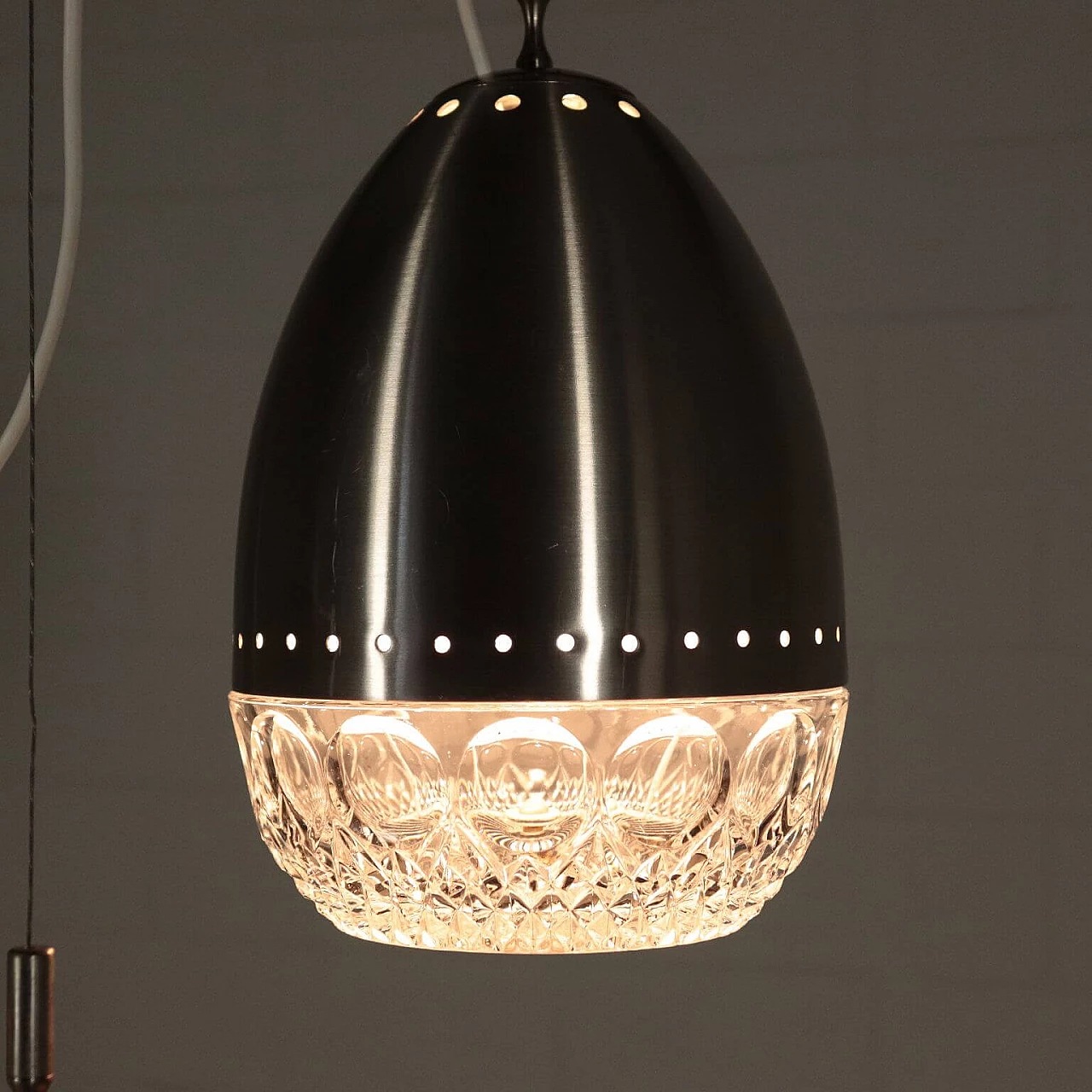 Lampadario in alluminio e vetro, anni '60 1114047