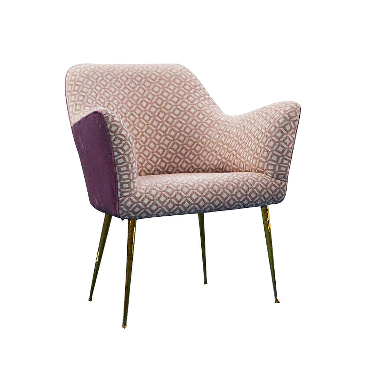Pink velvet armchair and brass legs, 70s 1114118