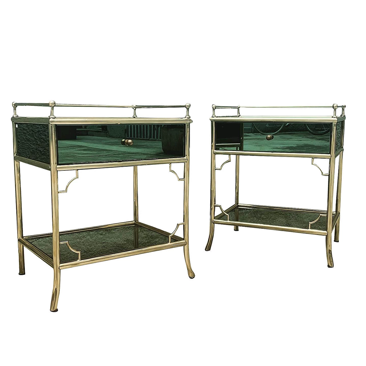 Pair of brass and glass bedside tables, 1950s 1114836