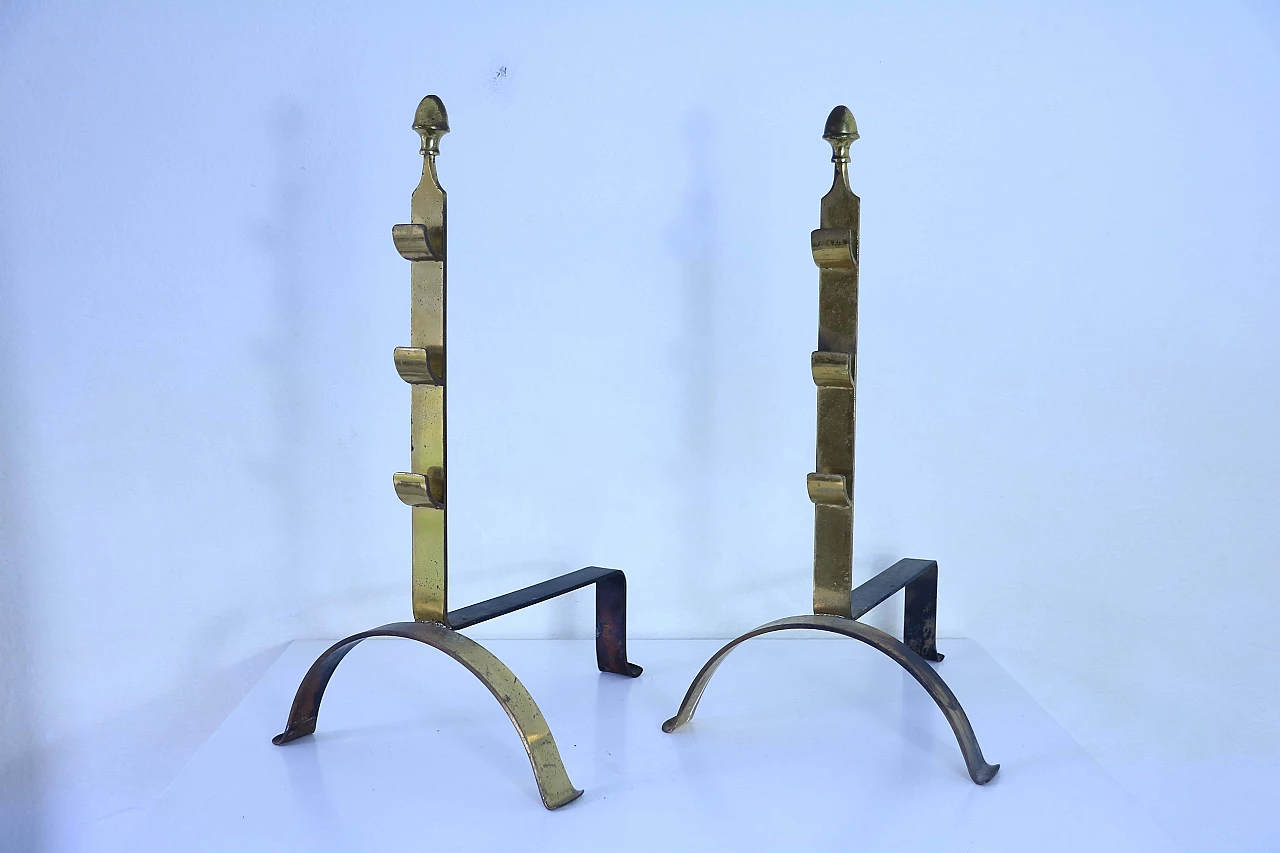 Pair of brass andiron, '50s 1115027