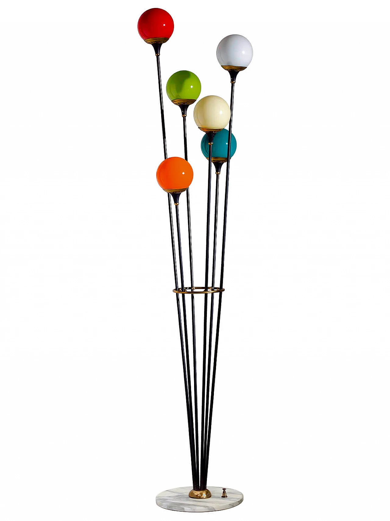 Floor lamp Alberello di Stilnovo with colored Murano glass spheres, 50s 1115184