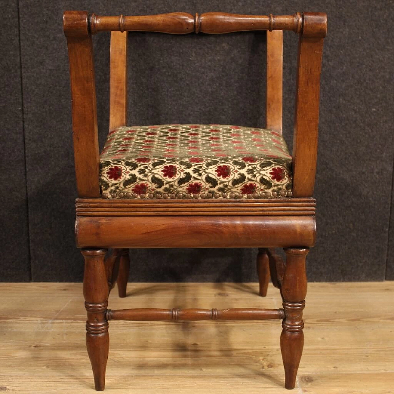 Pair of Charles X benches in carved walnut and floral fabric, 19th century 1116107