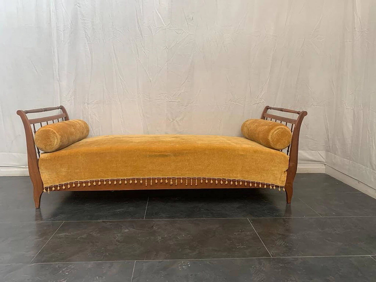 Cherry daybed wood sofa with yellow cover, early 20th century 1116257