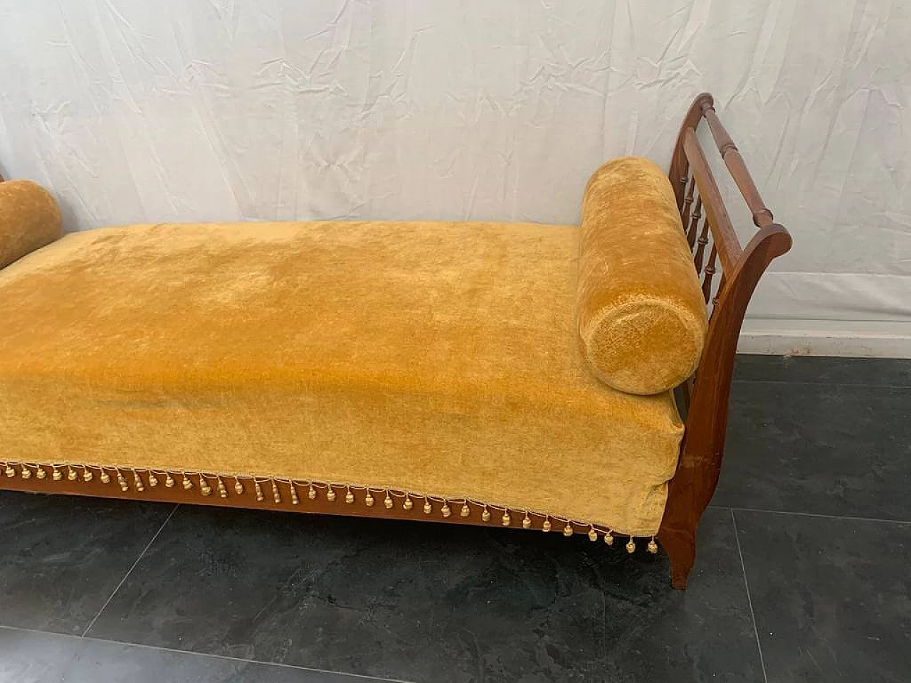 Cherry daybed wood sofa with yellow cover, early 20th century 1116259