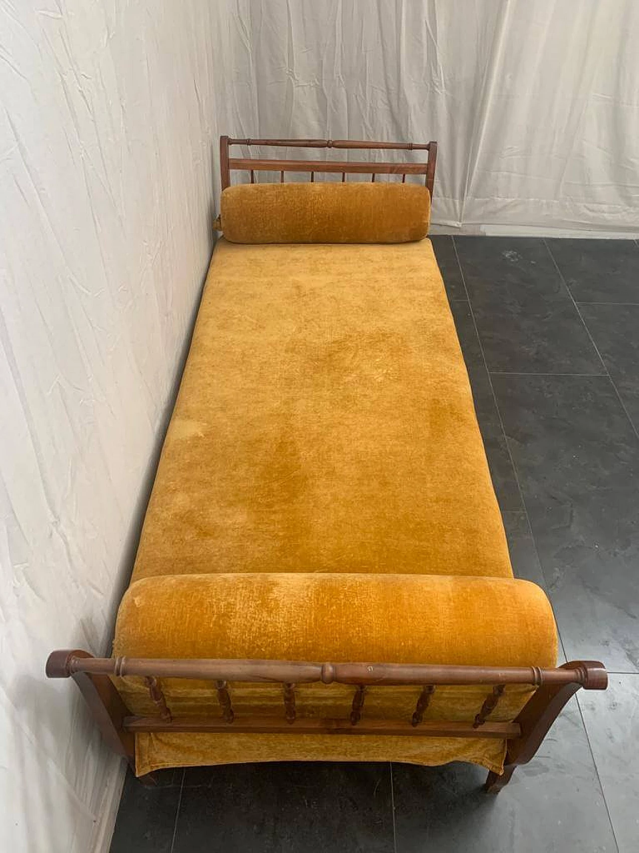 Cherry daybed wood sofa with yellow cover, early 20th century 1116260