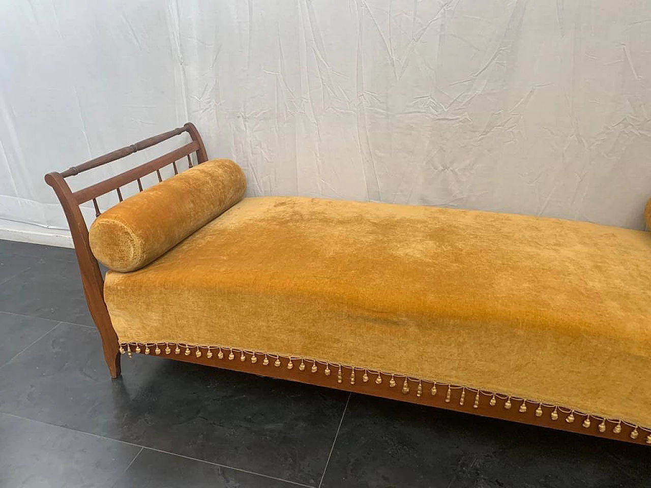Cherry daybed wood sofa with yellow cover, early 20th century 1116262