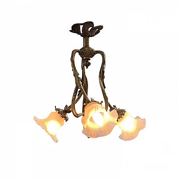 Art Nouveau bronze ceiling lamp