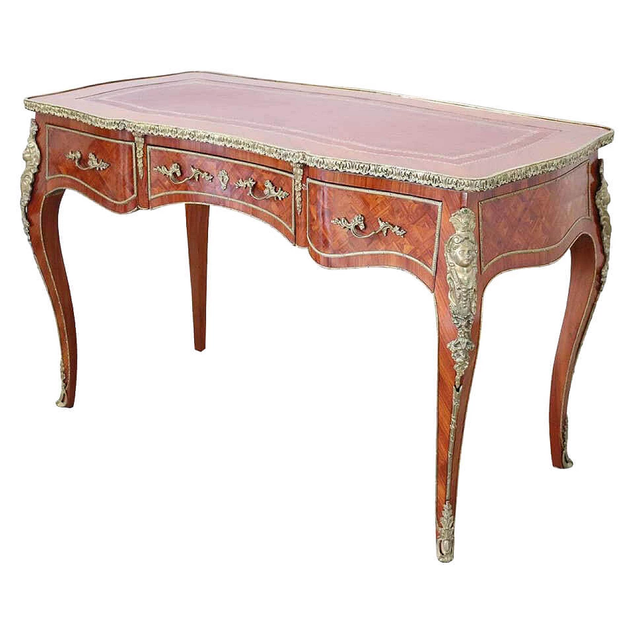 Elegant desk in Bois de Rose and gilded bronzes antique style Louis XV 1116951