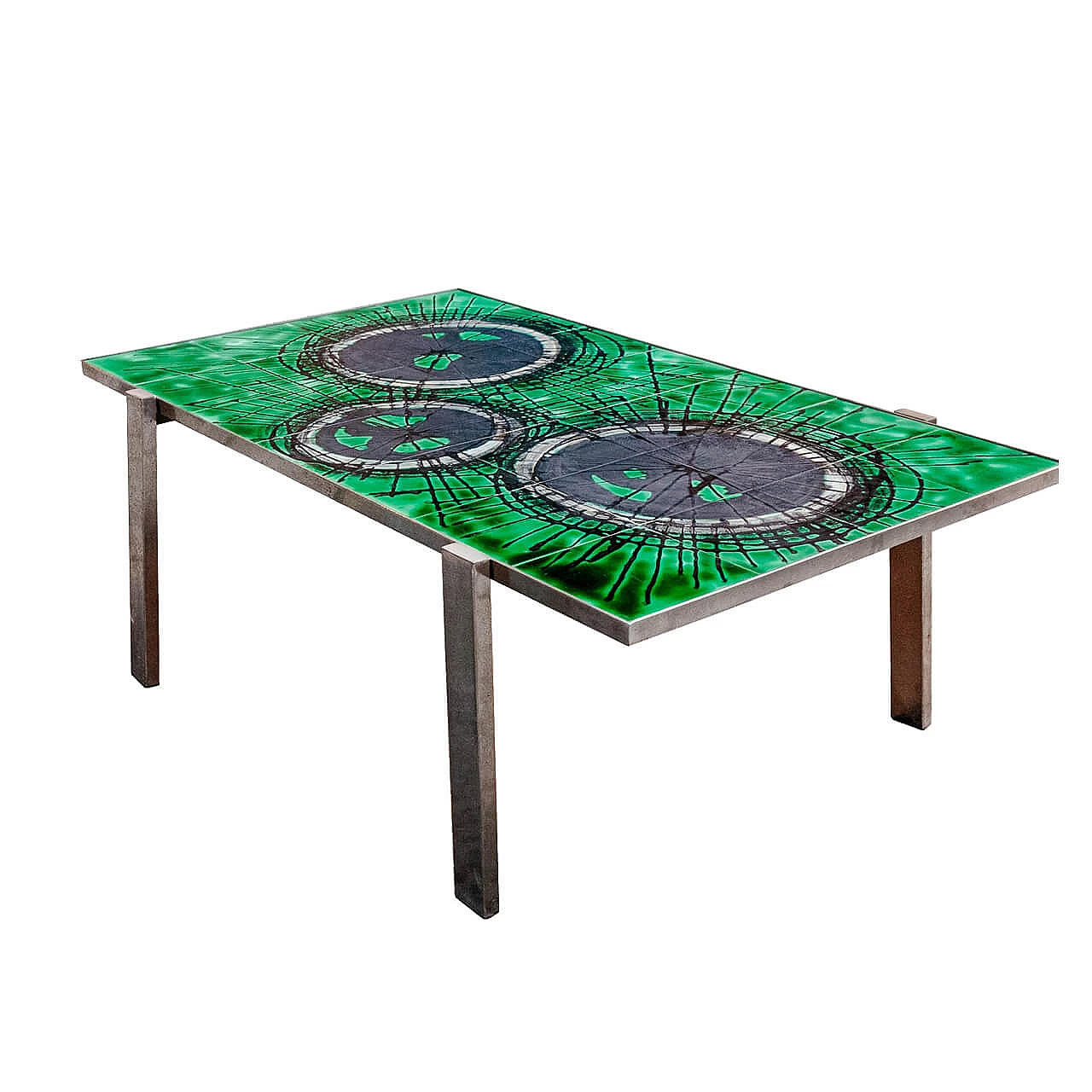 Coffee table in steel and coloured ceramic in the style of Giuliette Belearti, 1960s 1117167
