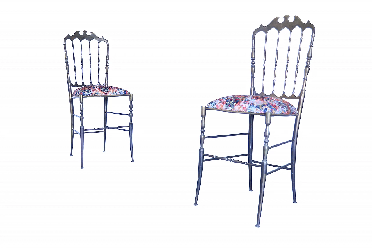 Pair of Chiavarine brass chairs with Rubelli fabric 1117230
