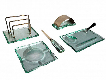 Green glass desk set by Fontana Arte, 50s