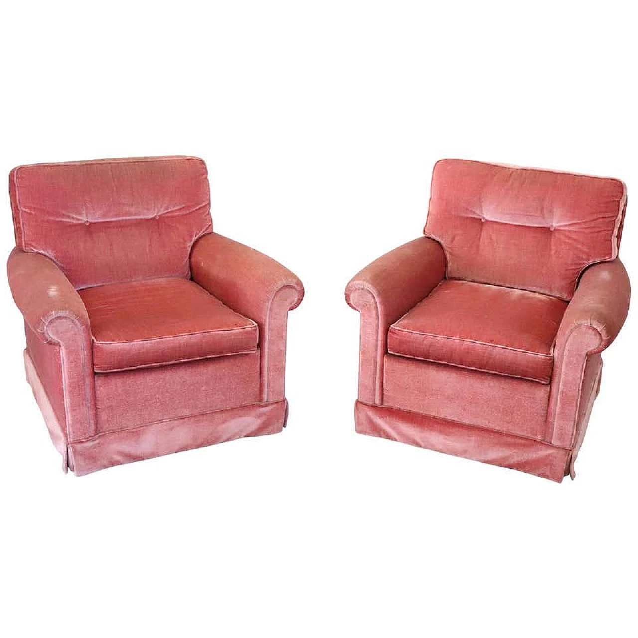Pair of pink velvet armchairs, 80's 1117935