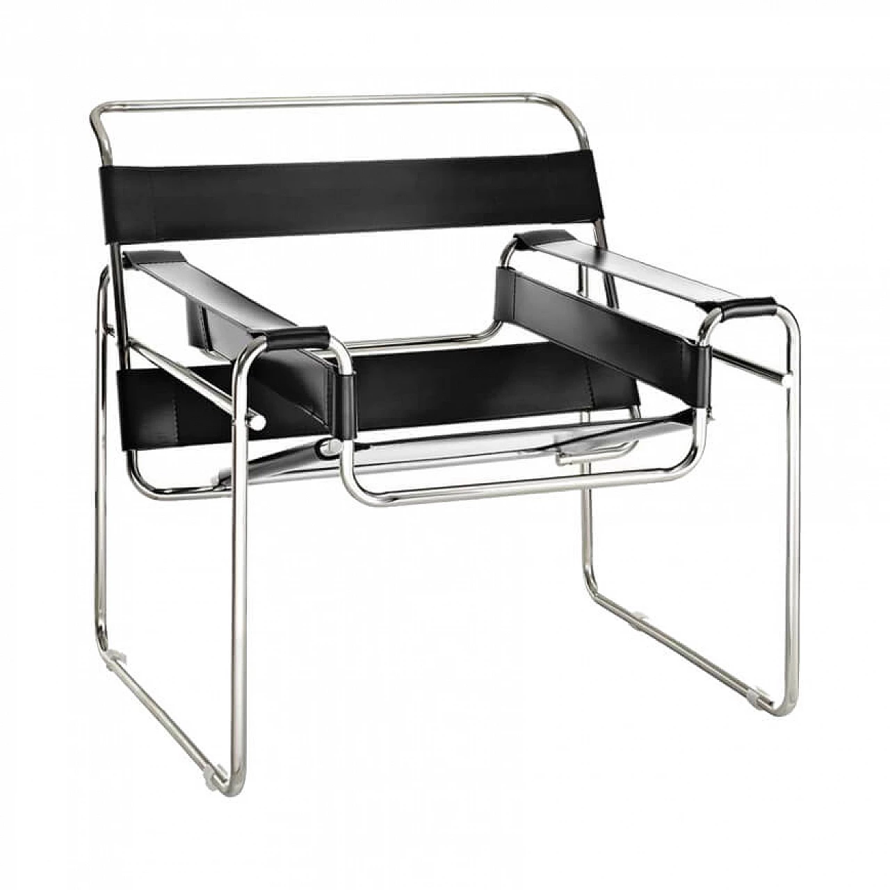 Wassilly armchair in metal and black leather by Marcel Breuer for Gavina, 80's 1118043