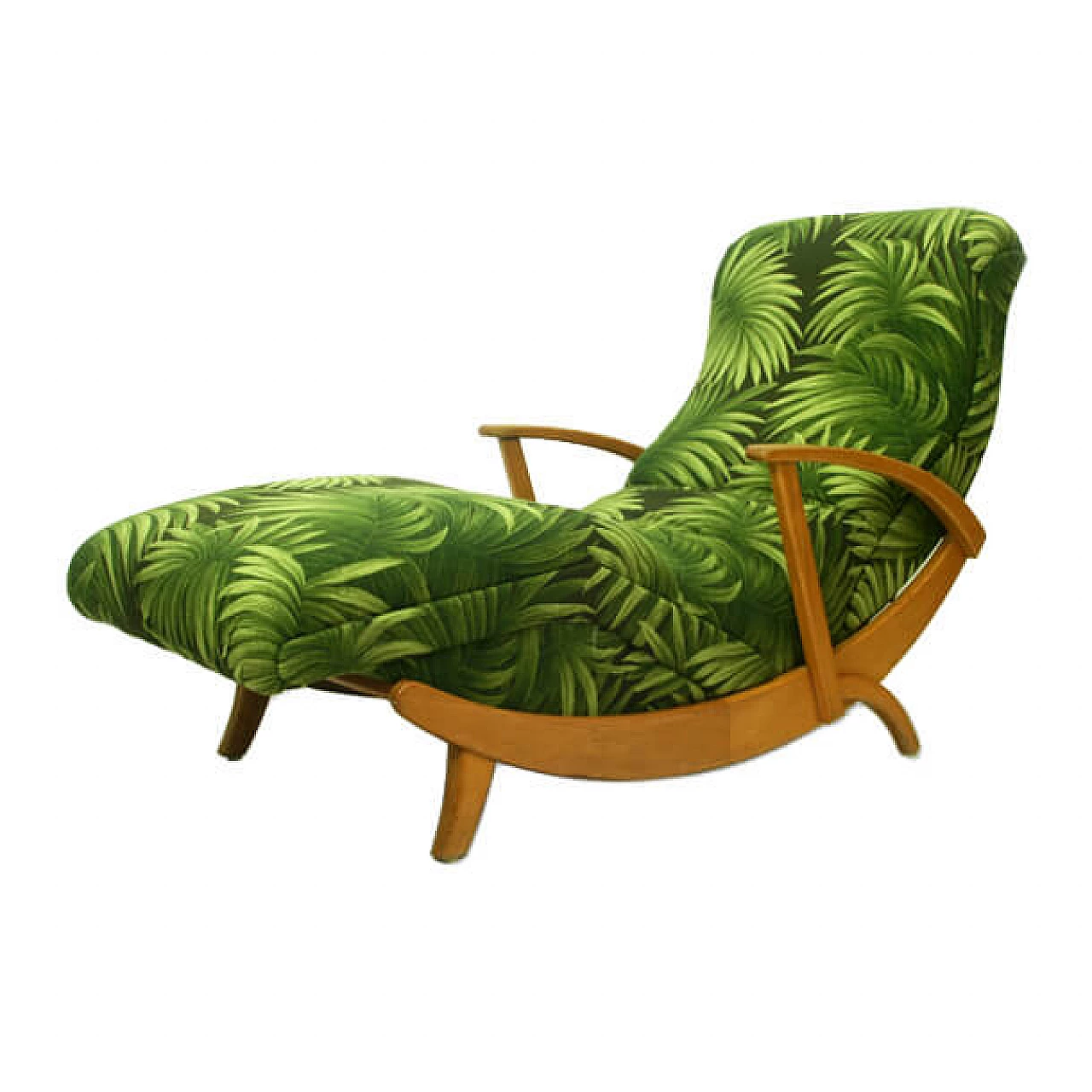 Beech chaise longue in fabric with palm trees, 50s 1118268