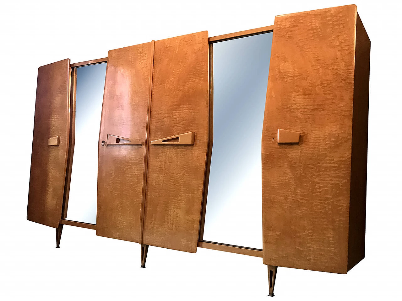 Midcentury maple wardrobe with sliding mirrors by Vittorio Dassi, 1950s 1119077