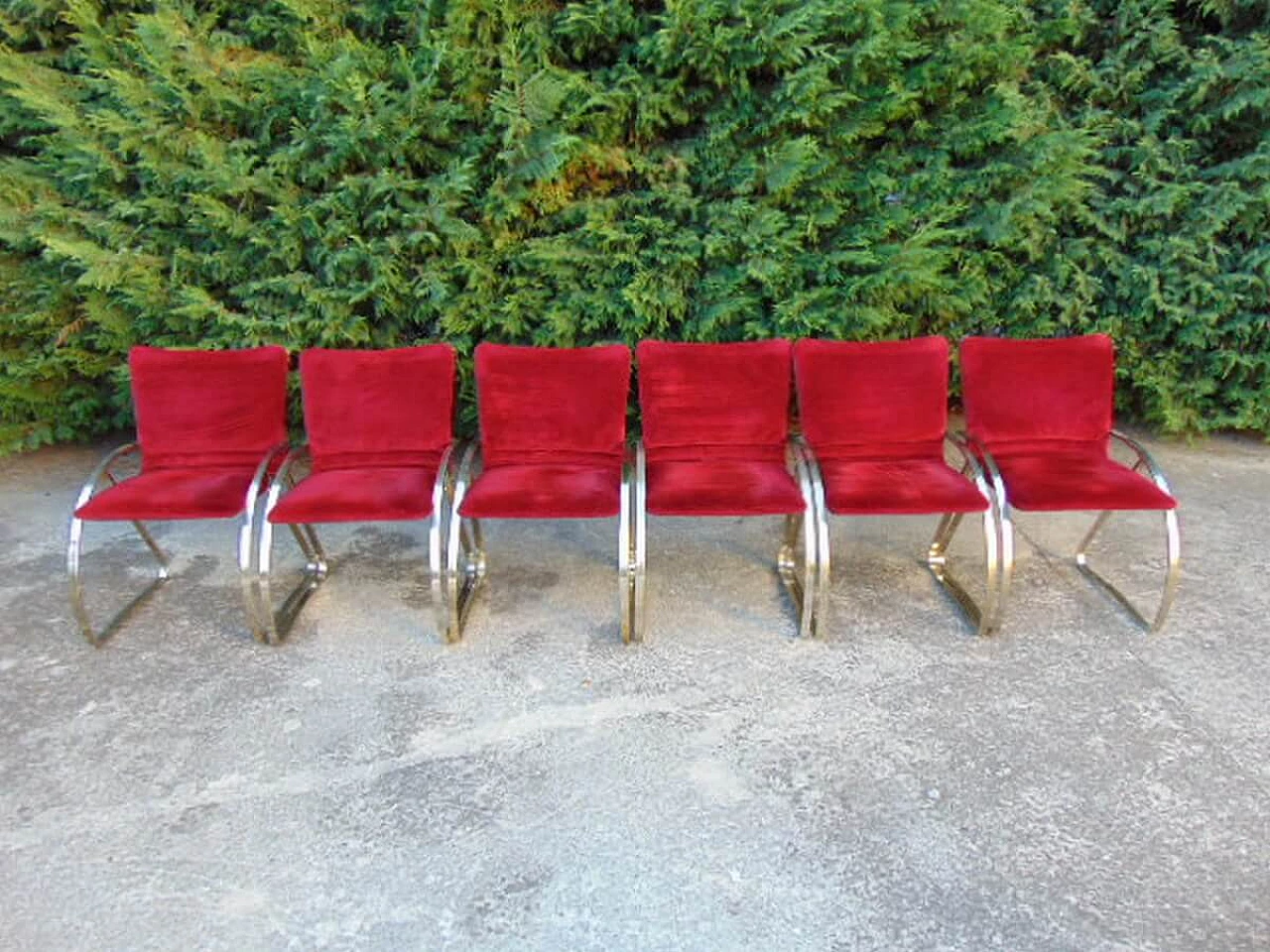 6 Red velvet chairs by Renato Zevi, 1970s 1119654