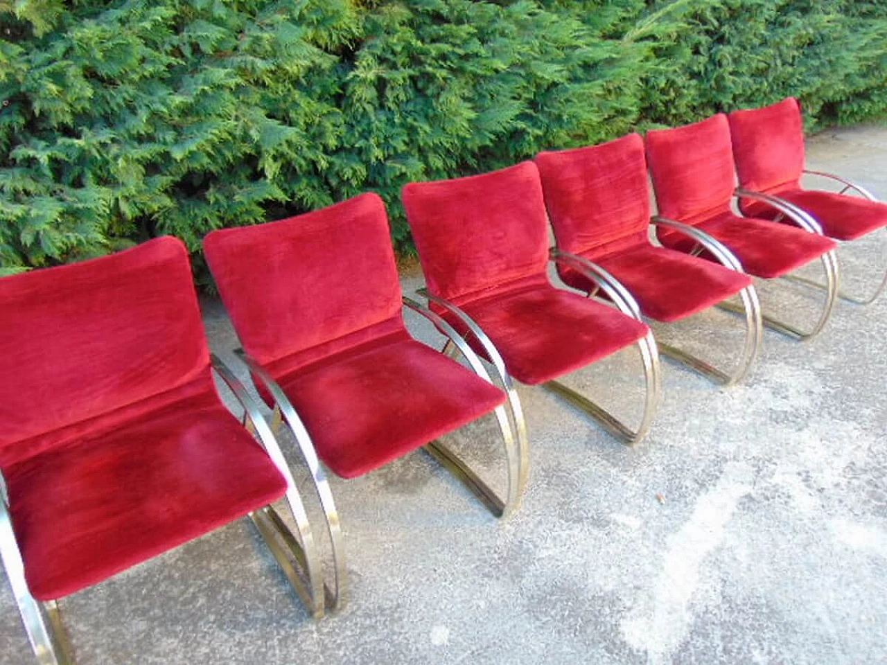 6 Red velvet chairs by Renato Zevi, 1970s 1119655