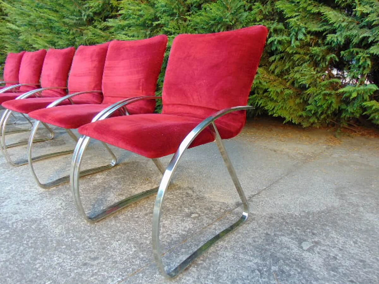 6 Red velvet chairs by Renato Zevi, 1970s 1119658