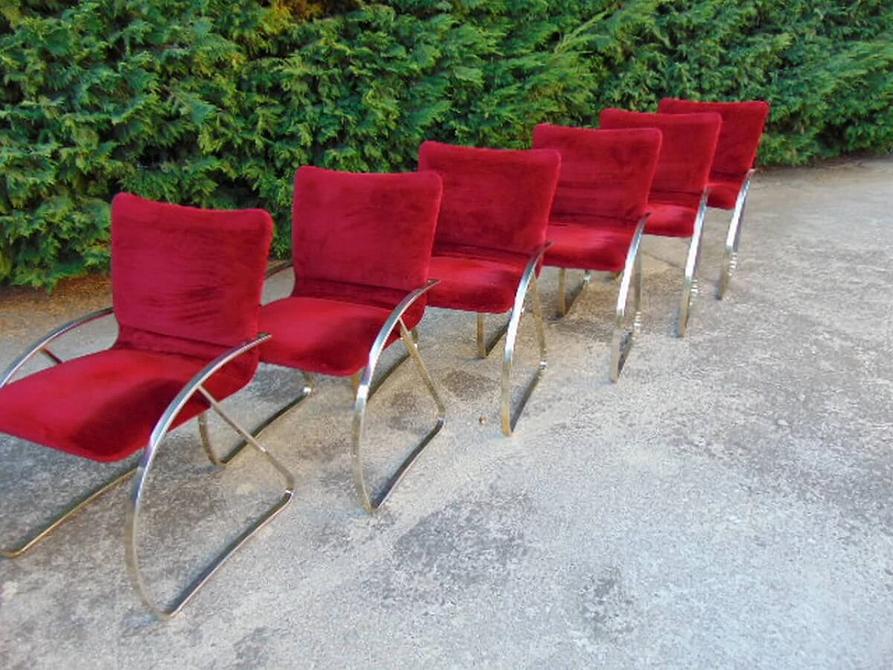 6 Red velvet chairs by Renato Zevi, 1970s 1119663