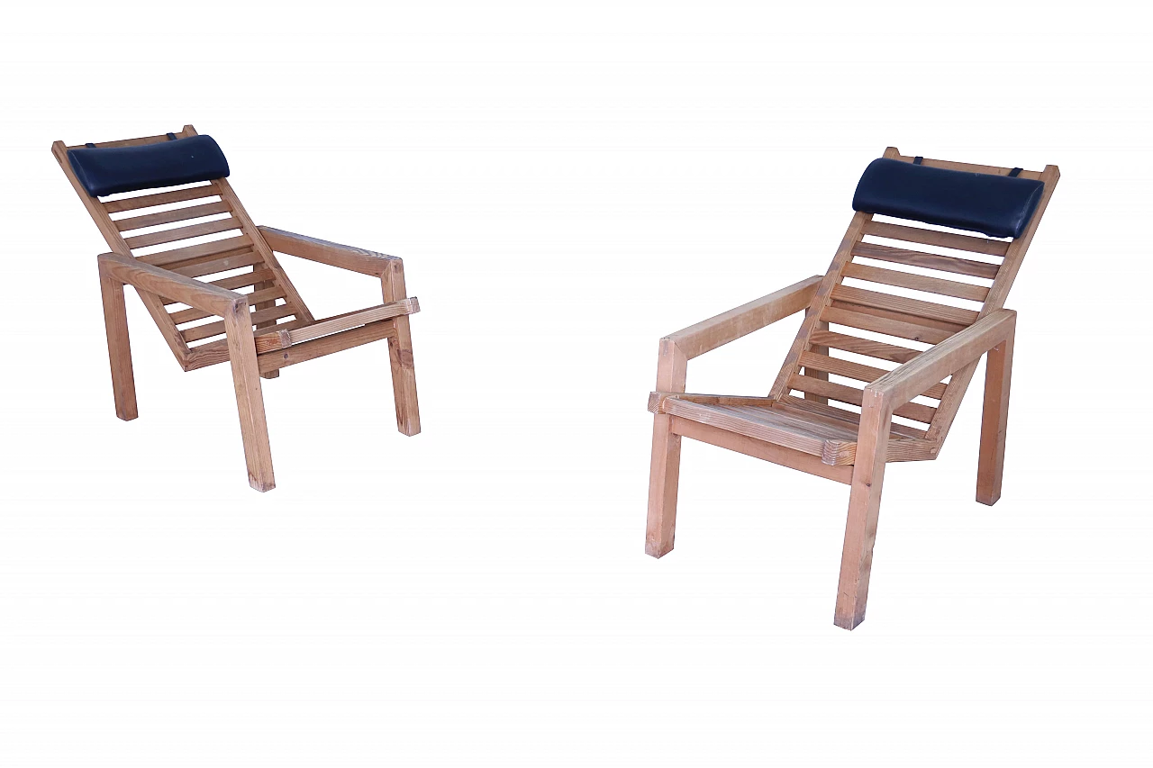 Pair of deckchairs made of larch wood, 80's 1120293