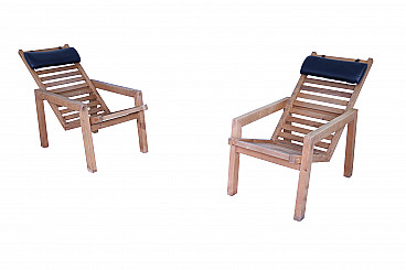 Pair of deckchairs made of larch wood, 80's