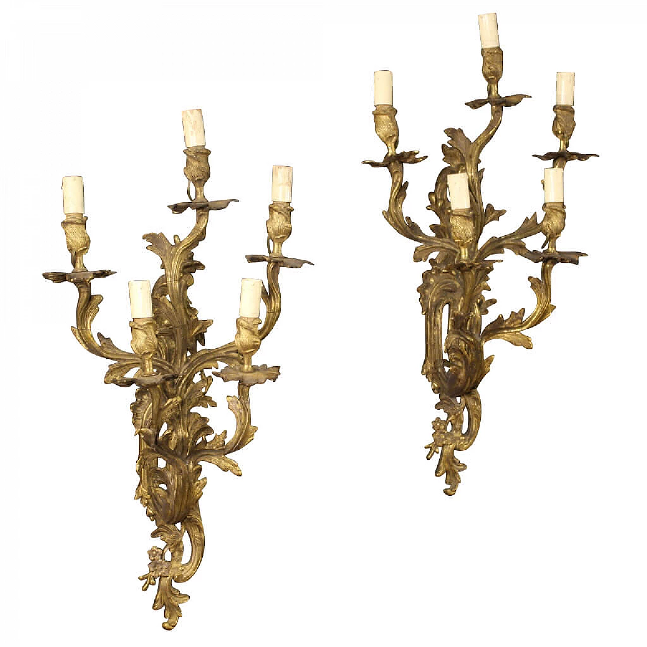 Pair of French gilded bronze wall sconces in Louis XV style 1120460