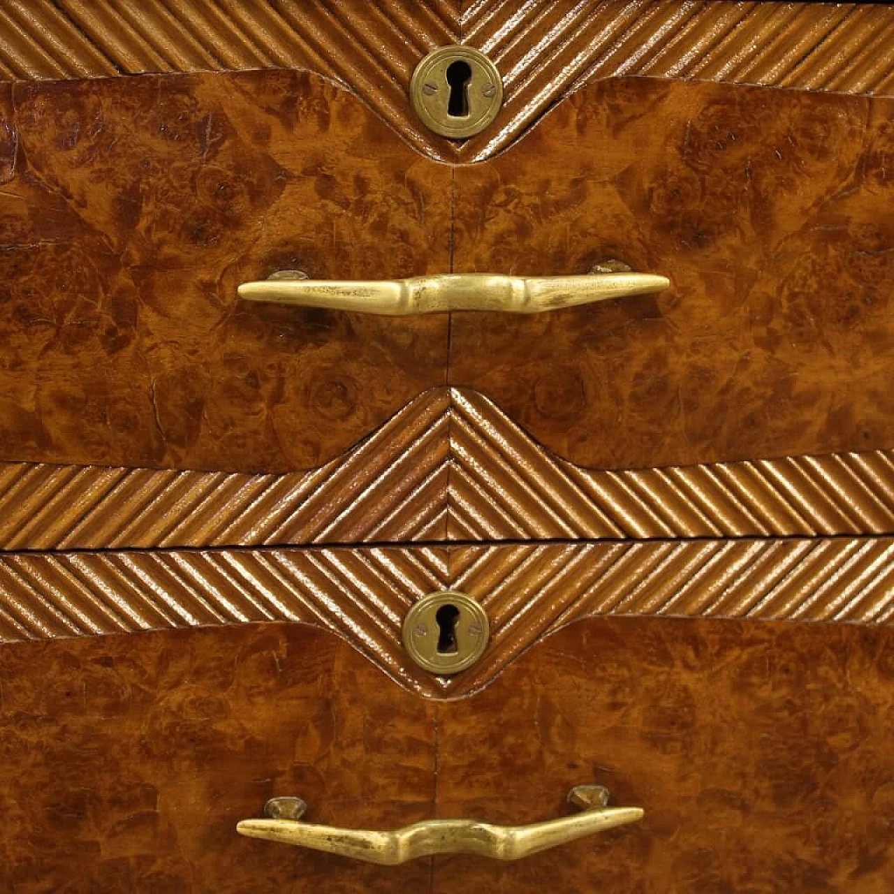 Cassettiera in legno di noce, radica, faggio e legni da frutto 1120909