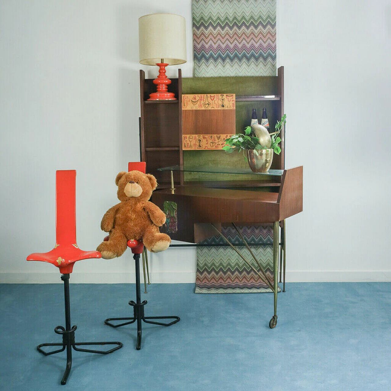 Wood and brass bar cabinet, 1960s 1121090