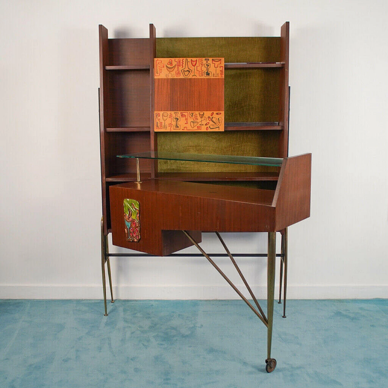 Wood and brass bar cabinet, 1960s 1121091