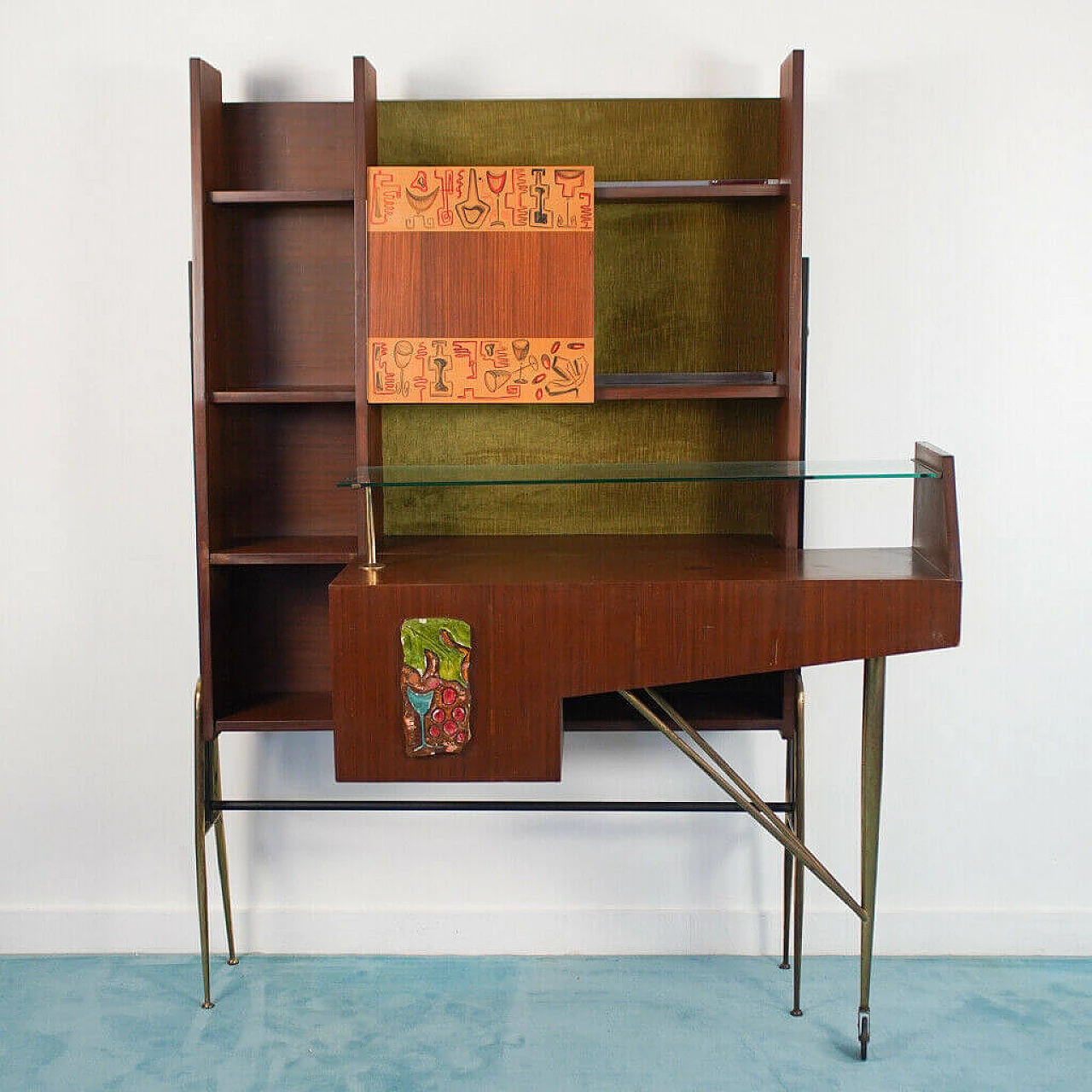 Wood and brass bar cabinet, 1960s 1121092