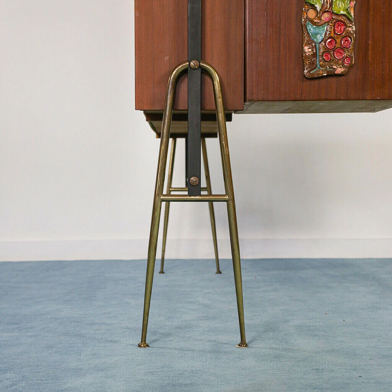 Wood and brass bar cabinet, 1960s 1121095