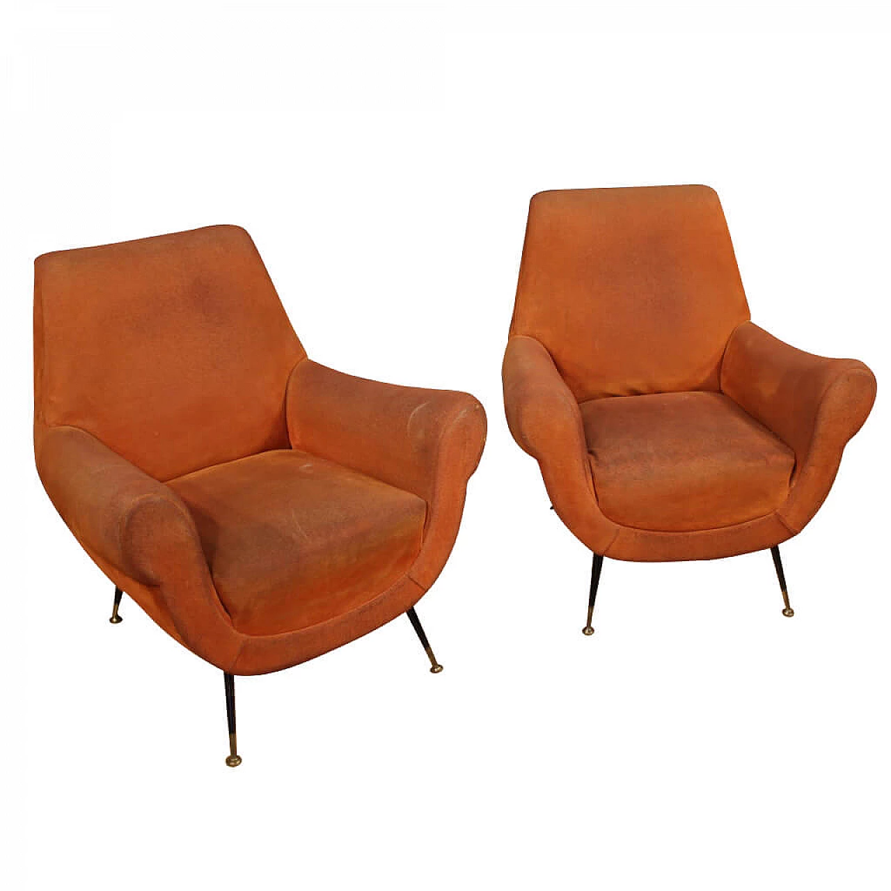 Coppia di poltrone di Gigi Radice per Minotti in tessuto arancione