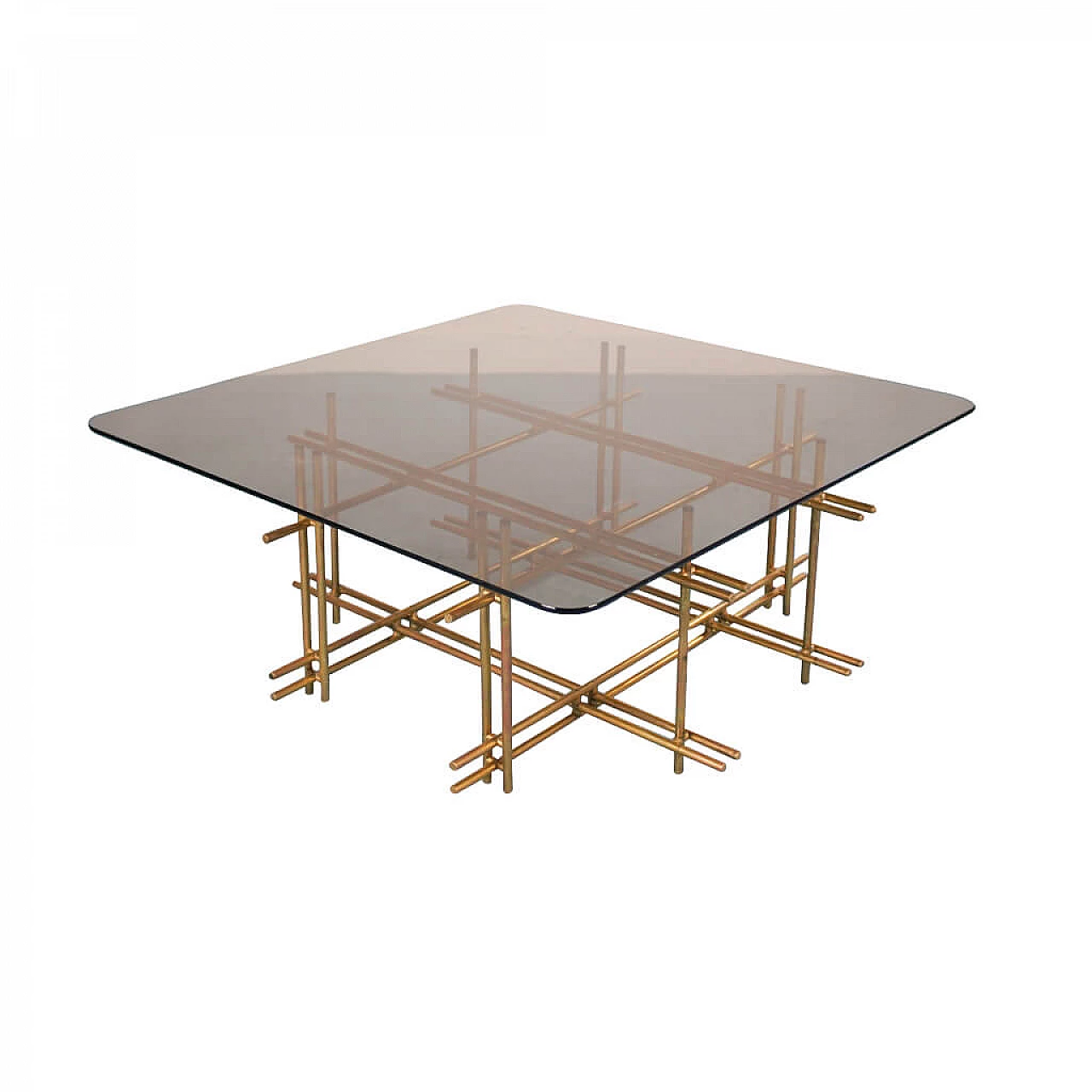 Coffee table with smoked glass top and brass structure, 60s 1121293