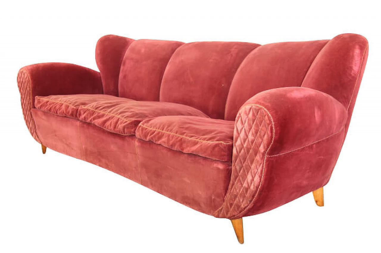 Ulrich style red velvet sofa, 50s 1122264