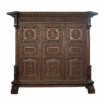 Neo Renaissance style walnut armoire, France, end 18th centrury