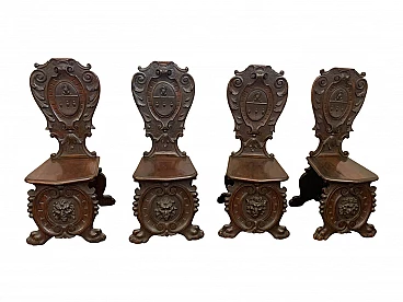 Sedie Neo Rinascimentali in noce scolpito, '800