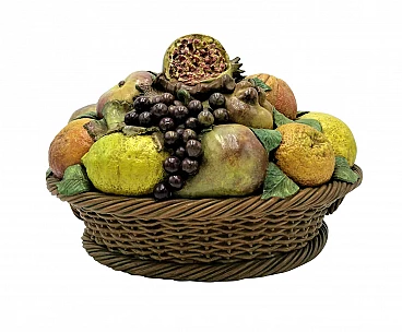 Painted and glazed terracotta fruit basket, Italy, 50s