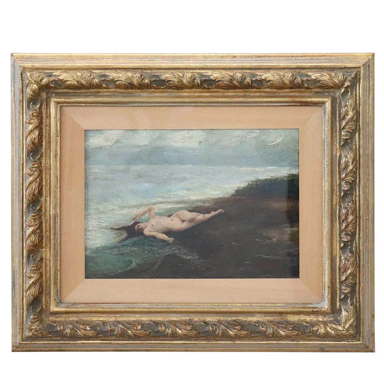 Dipinto ad olio Fanciulla in riva al mare, firmato Broggi Mario 1122359