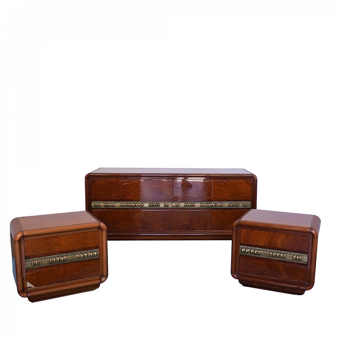 Comò e coppia di comodini di Luciano Frigerio, anni '70 1122512