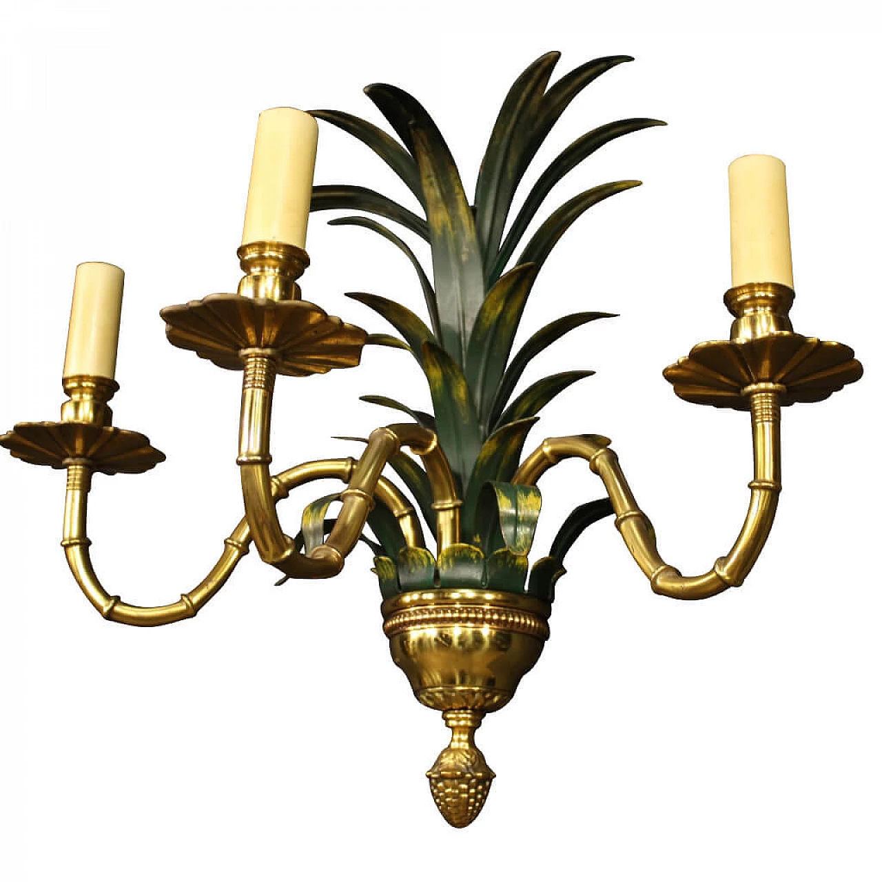 Coppia di applique in ottone dorato e metallo dipinto 1122528