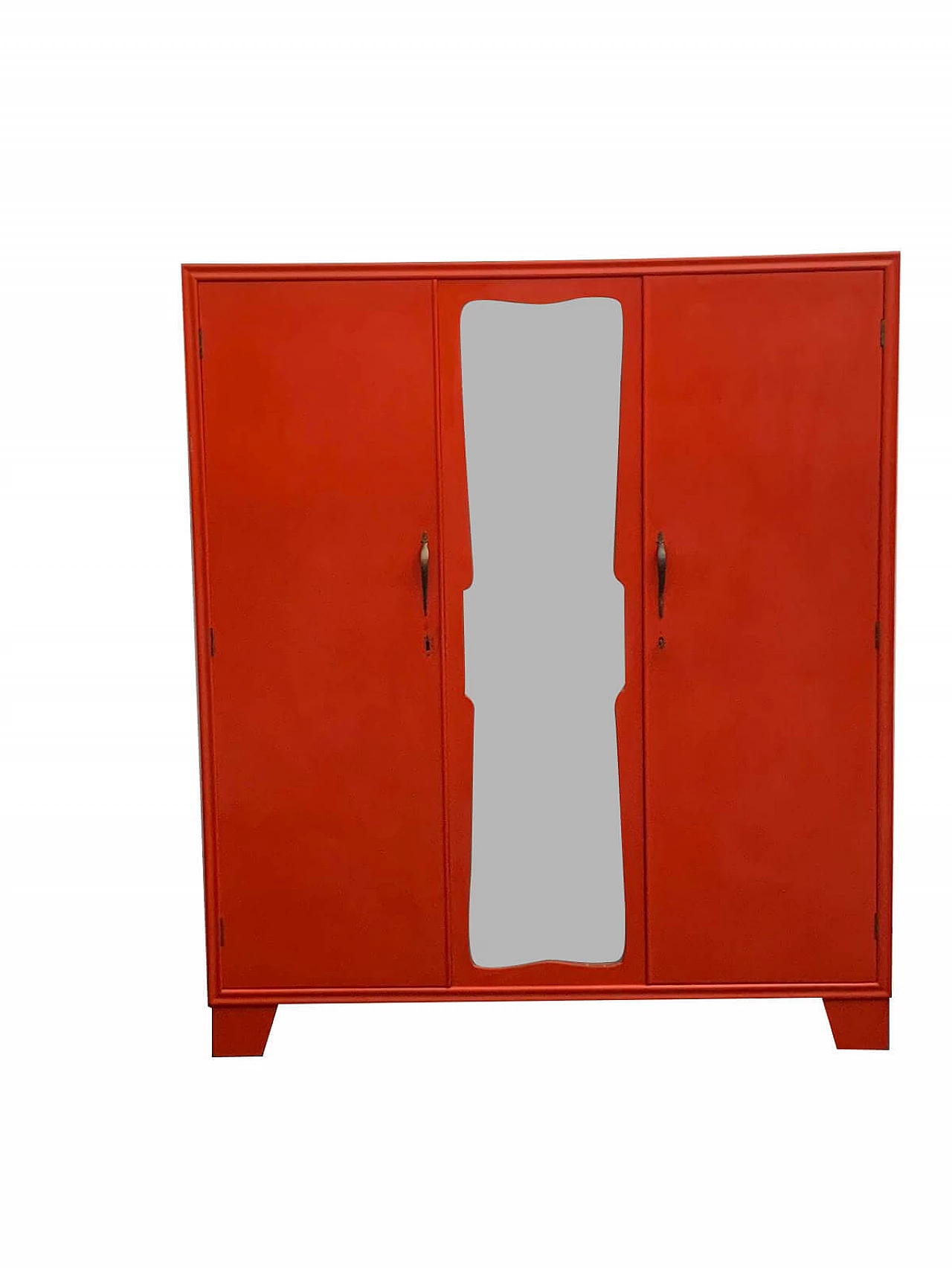 Art Deco wooden wardrobe in coral red, Italy, 30s 1123449